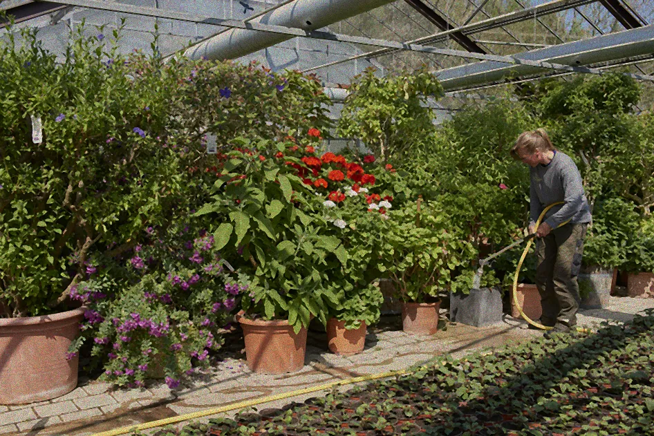 Winterharte Pflanzen im Gewächshaus.